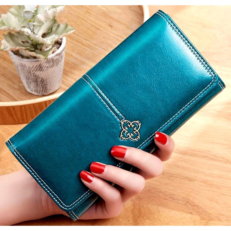 Zazaland Women's Long Wallet, Multi-functional, Leather, Cover, Button, Coin Purse,
