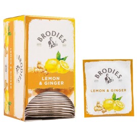 Brodies Tea, Lemon & Ginger, Caffeine Free Tea Imported from Scotland, Box of 20 Tag and Envelope Bags (Pack of 1)