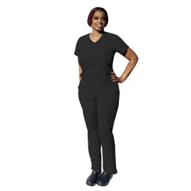 ANGIE UNIFORMS YOGAFLEX Soft & Stretchy Scrub Set for Women. Regular & PETITE. 2-Pocket Top and 5 Pocket Pants. Modern Fit. A430 (BLACK, M)
