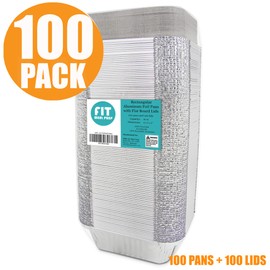[100 Pack] Rectangular 1 lb 16 oz Pint 6 x 5 x 2" Disposable Aluminum Foil Pan Take Out Food Containers with Flat Board Lids, Hot Cold Freezer Oven Safe