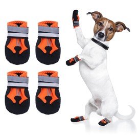 Seahelms Dog Boots Paw Protector - Waterproof Dog Shoes - Durable Outdoor Dog Boots with Reflective Strips for Medium and Large Dogs (Orange, L)