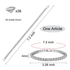 FuninCrea 4mm Cubic Zirconia Tennis Bracelets for Women Classic Crystal Bracelet Fashion Casual Glitter Best Friend Bracelet Friendship Bracelets for Girls Women 7.2 inch (A)