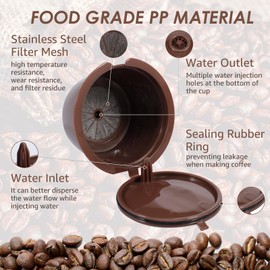 6Pcs Reusable Coffee Capsules Food Grade PP Refillable Coffee Pods Coffee Filter Cups with 2 Spoon and 2 Brush Multipurpose Coffee Capsule Kit for Some Coffee Machines Home Office 5.4x3.5cm