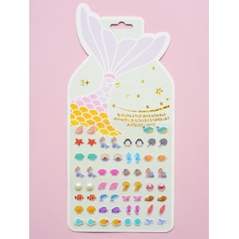 Stick On Earrings - Girls 3D Unicorn Sticker Earrings Self-Adhesive Glitter Craft Gem Stickers (Mermaid)