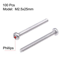 sourcing map M2.5x25mm Machine Screws Pan Phillips Cross Head Screw 304 Stainless Steel Fasteners Bolts 100Pcs