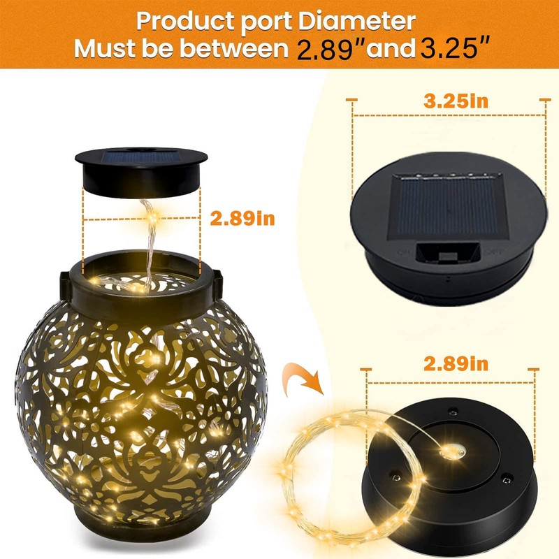 Solar-Replacement Top Lantern Waterproof String - 2 Packs Round Panels