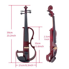ModouString 4/4 Full Size Electric Violin – Silent Electric Violin with Headphone Jack, Ebony Fittings – Includes Case, Bow, – Ideal for Practice & Performance (Red)