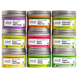 Heavenly Tea Leaves Organic Wellness Tea Sampler (Approx. 90 Cups of Tea), 9 Assorted Loose Leaf Teas & Herbal Tisanes - Great Hot or Iced, High & No Caffeine Teas, Gift Ideas for Her