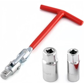 Universal Spark Plug Socket Wrench, T-Handle with 16 mm (5/8”) and 21 mm (13/16”) Removal and Installer, Multi-Angle Spark Plug Removal Tool for Motorcycles, Lawnmowers and Small Motor Vehicles