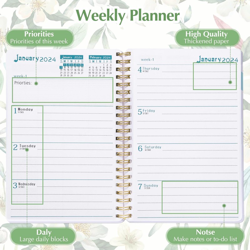 2024 Diary A5 Diary Week to View from Jan,2024 to