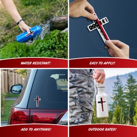 Distressed Thin Red Line Firefighter Cross Decals - Set of 3 Tattered Flag Fire Fighter Vinyl Car Sticker for Truck Window Bumper Laptop US Flag