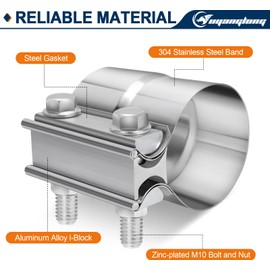 2.5 Inch Exhaust Clamp, 2 1/2'' Lap Joint Band Clamp for Pipes Catalytic Converters, Mufflers Clamp Stainless Steel 2PCS