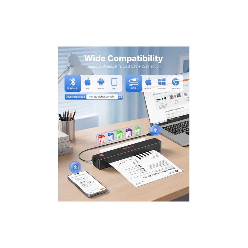 Rongta Portable Thermal Printer - Wireless & Inkless for Travel