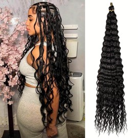 CTRLALT Deep Wave Crochet Hair black Braiding Hair 24 Inch for French Curl Crochet Braids Curly Crochet Hair Extensions(24inch, 2pack, 2#black)