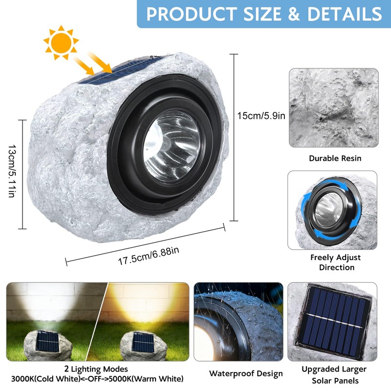 Vcdsoy Solar Powered Rock Lights Outdoor- 4 Pack Super Bright