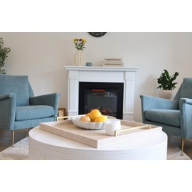 24"x24" Oversized Square Ottoman Tray for Living Room, Extra Large Ivory Shagreen Leather Decorative Tray for Coffee Table,Wooden Serving Trays for Dinner Party (Ivory -Gold Handle, 24")