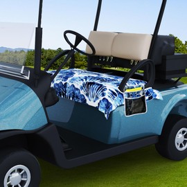 AQQA Golf Cart Seat Covers with 4 Side Pockets, Tropical Feather Shell Microfiber Golf Cart Seat Blanket, Golf Blanket, Golf Accessories, Golf Cart Seat Towel Fits All 2-Seat Golf Carts, 55"x 32"