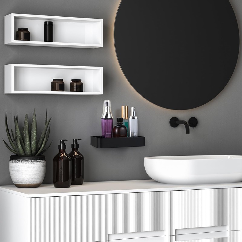 Z metnal Small Glass Bathroom Shelves, Matte Black Floating Shelf,