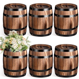 GlikCeil 6 Pcs Wood Wine Barrel Vase Vintage Flower Vase Container Rustic Barrel Planter for Wedding Reception Table Decoration Home Indoor Outdoor Garden Kitchen Party (8 x 6.5 Inch)