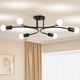 FRIXCHUR Modern Sputnik Chandelier Ceiling Light Fixture, 6 Light Chandeliers Black Mid Century Industrial Metal Flush Mount Ceiling Light for Bedroom Living Room Kitchen(E26 Base)