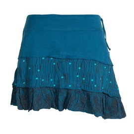 Vishes - Alternative Clothing - Asymmetrical Women's Cotton Skirt with Ruffle Pockets and Flowers, turquoise