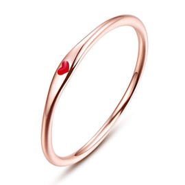 AVECON Fashion Jewellery for Women Rose Gold Plated Ring with Red Heart Carve Wedding Band Size T 1/2