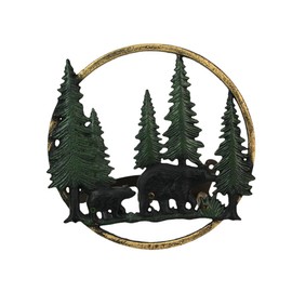 Cast Iron Black Bears in Forest Decorative Wall Mounted Hanging Garden Hose Hanger Holder - 11 Inches in Diameter - Wildlife Themed Outdoor Decor