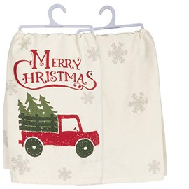 Primitives by Kathy Rustic Holiday Dish Towel, 28 x 28-Inches, Christmas Truck
