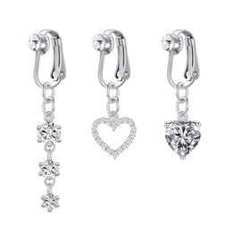 Longita Fake Belly Button Piercing Clip on Belly Button Rings Fake Belly Piercing Fake Belly Ring Fake Belly Button Ring for Women Clip Belly Button Piercing Heart Clip in Belly Ring Silver