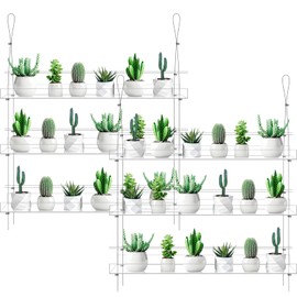 Ziliny 2 Pcs 28 Inch 3 Tier Clear Hanging Window Plant Shelves Acrylic Shelves Hanging Plant Stand Window Plant Hanger Flower Pot Organizer Storage for Indoor Window Wall Garden Grow Herb (Classic)