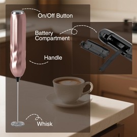 IUIRE Milk Frother Handheld Battery operated, Fast Powerful Drink Mixer with Stainless Steel Whisk for Coffee, Matcha, Lattes, Cappuccino (Gold)