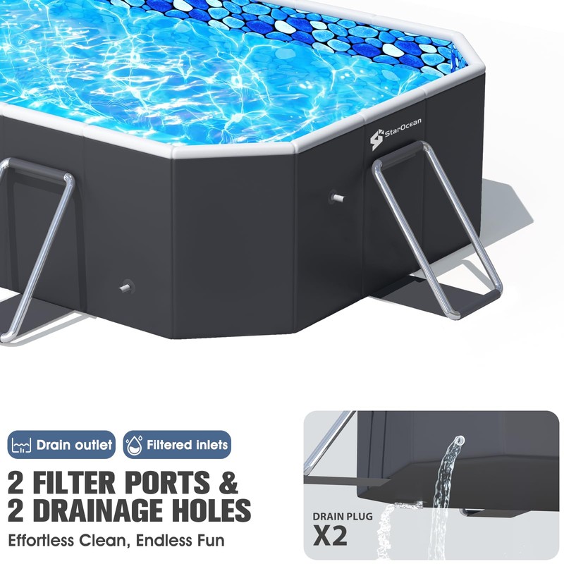 StarOcean Foldable Pool with Canopy,Non Inflatable Pool,Large Foldable Swimming Pool