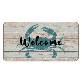 DEQSX Beach Welcome Door Mat, Coastal Crab Beach Doormat for Indoor Outdoor Entrance Porch Front Door, Beachy Welcome Doormat Outside, Coastal Ocean Bath Mat, 17x30 Inches