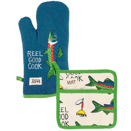 Lazy One Funny Fish Oven Mitt and Pot Holder Set, Cute Kitchen Accessories for Home, Set of 1 Matching Oven Glove and 1 Hot Pad