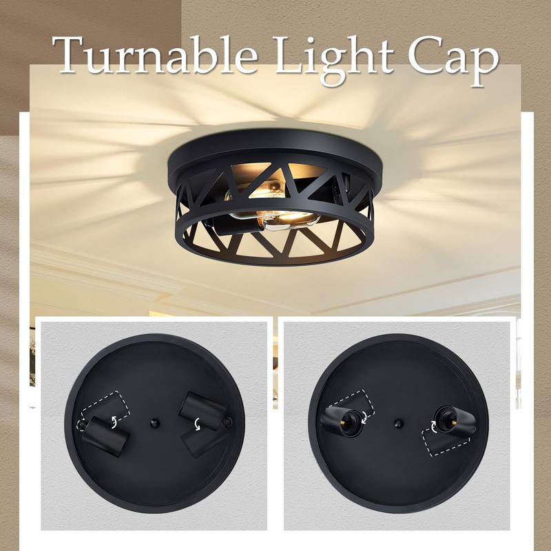 DPXEKQ Black Flush Mount Ceiling Light Fixture,2-Light Hallway Light Fixtures