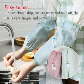 ZORZA 2Pair Cute Waterproof Sleeve Housework Sleeve Cartoon Waterproof Kitchen Arm Sleeves Elk Pattern PVC Oversleeves for Housework Oil-Proof Stain-Resistant Arm Covers for Cooking & Cleaning