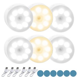 6 PCS Lámpara de Noche Inalámbrica, Iluminación nocturna LED, Bicolor Orientable con Luz Cálida y Luz Blanca, se Puede Pegar en Cualquier Lugar, Apto para Armarios, Sótanos, Pasillos, Cocinas