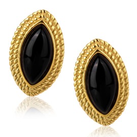 Mikovivi Black and Gold Earrings for Women, Stainless Steel Vintage Oval Stud Earrings Statement Jewelry Accessories for Holiday Birthday Anniversary Presents
