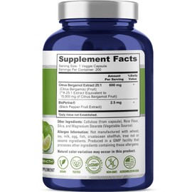 NusaPure Citrus Bergamot Capsules 15,000mg, 200 Capsules - 25:1 Bergamot Extract - 200 Servings, Bioperine, Vegan, Non-GMO