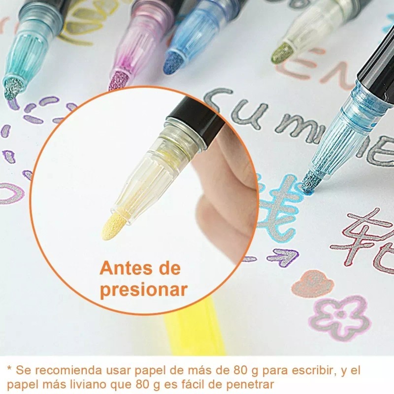 KFMX Plumones De Contorno Metálicos Doble Linea 12 Colores
