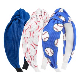 YanJie Football Headband for Women Knotted Headbands Sport Baseball White Headband Blue Wide Game Day Non Slip Hair Accessories Party Gift