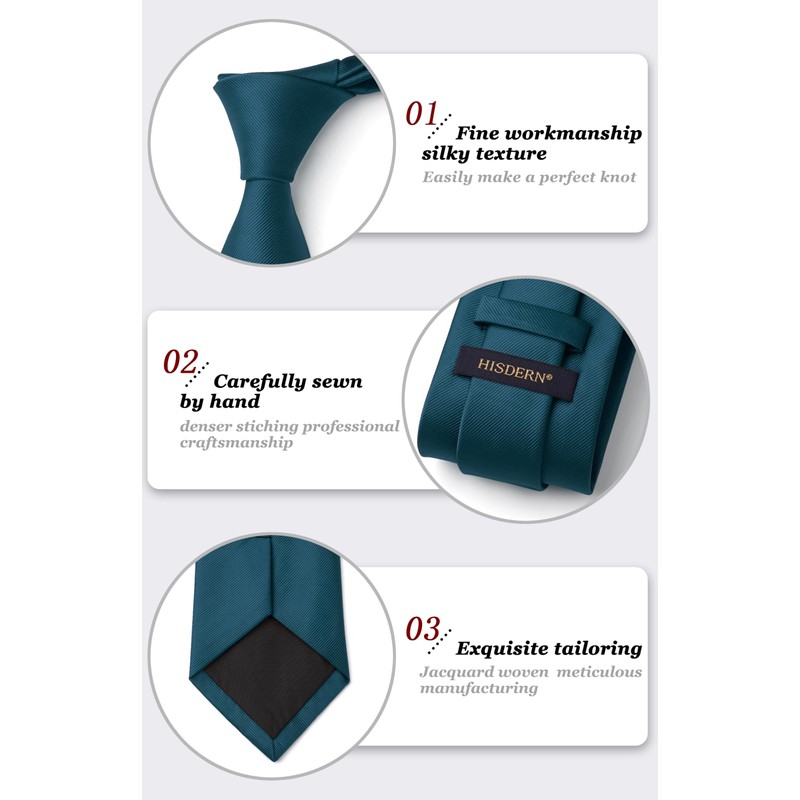 HISDERN Men's Wedding Ties and Pocket Square Solid Tie Cufflinks