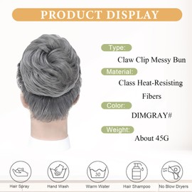 Purplelf Messy Bun Hair Piece, Claw Clip Bun Hair Pieces for women, Curly Fake Buns Tousled Updo Hairs Extensions for Daily Wear and Special Occasions (Dimray#, 1 Count)