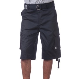 Pro Club Men's Cotton Twill Cargo Shorts with Belt, 34", Navy