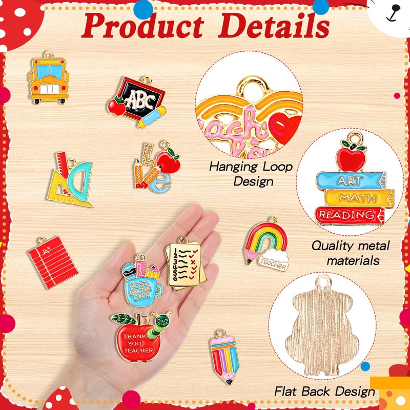 RUEGGVAT 40Pcs Back to School Charms, Teacher Charms for Jewelry