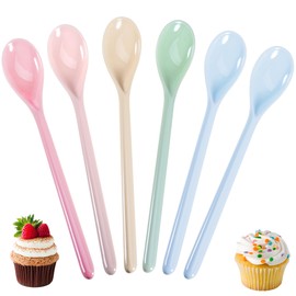 Plastic Spoons, Pack of 6 Colour Plastic Spoons, Long Egg Spoons, Plastic Spoons, Reusable Soup Spoons, Jam Spoons, Anti-Drops, Long Handle Spoon for Coffee, Drinks, Eggs, Ice Cream, Yogurt, 18.5 cm