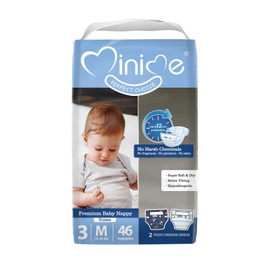 Minime Baby Diapers - Size 3 (13-24 lbs), Medium, 46 Count, Premium Ultra Soft Disposable Baby Diapers, Hypoallergenic, Fragrance Free
