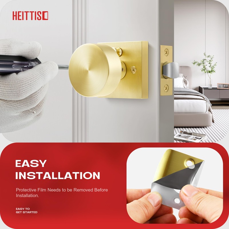 Heittis 3 Pack Gold Door Knobs Interior, Heavy Duty Gold