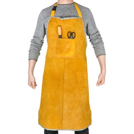 QWORK Leather Welding Work Apron - Flame and Welding Spatter Resistant - Adjustable Harness - Suitable for Welders, Blacksmiths