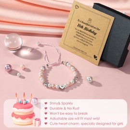 Diamday Birthday Gifts for Girls Girls Bracelets Gifts for 10-Year Olds Presents Kawaii Bracelets Adjustable Pearl Heart Charms Bracelet Birthday Gifts for Daughter Granddaughter Niece Girls Jewellry